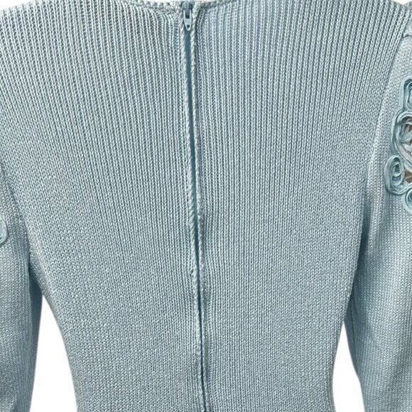 Vintage Don Sayres Wellmore SZ 8 Blue Knit &Silk Embroidered Dress Neiman Marcus - Picture 6 of 11